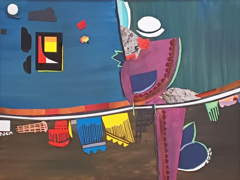 Moonsong of Clothesline 2024 Mixed-media Collage ~ 23” X 29”
