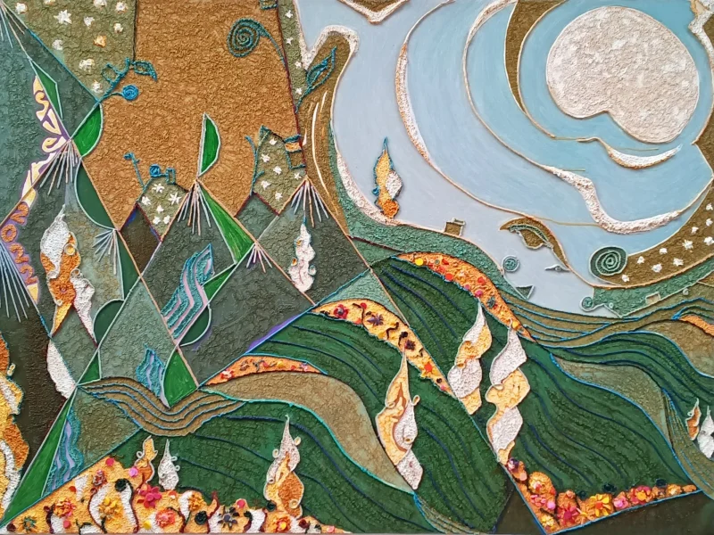 Hillrise by the Moonside 2022 Multi-layered Oil on Canvas ~ 35” X 39”
