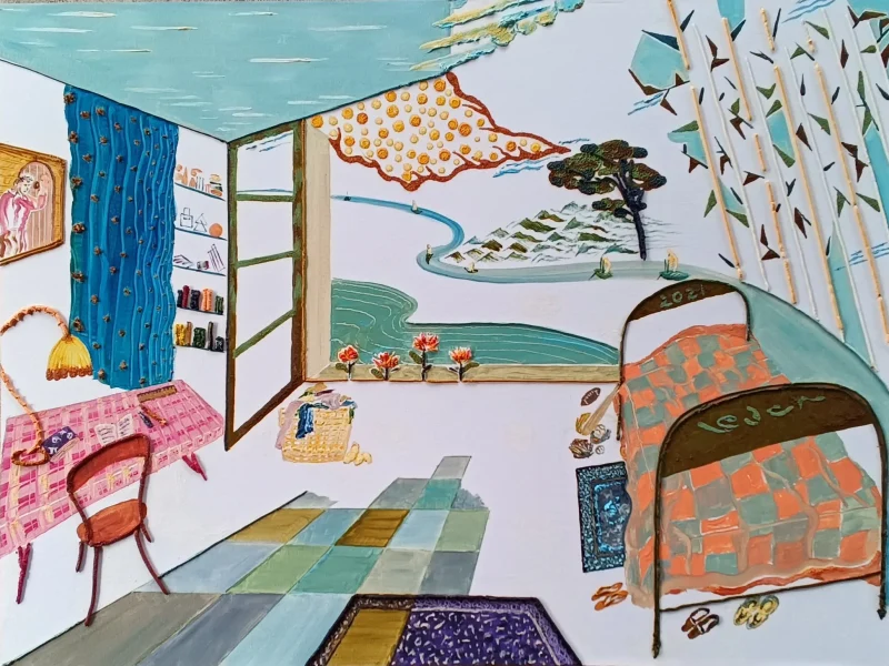 View from Window when Life was Simple 2021 Multi-layered Oil on Canvas ~ 35” X 39”