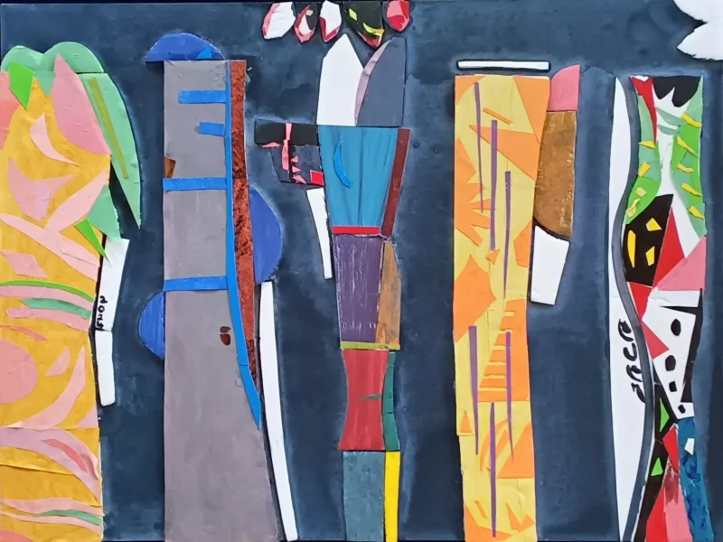 Five Magi Trees 2024 Mixed-media Collage ~ 23” X 29”