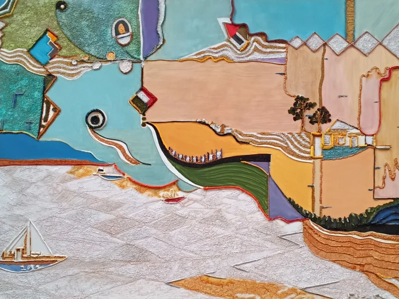 Kites on Childhood Beach 2022 Multi-layered Oil on Canvas ~ 35” X 39”