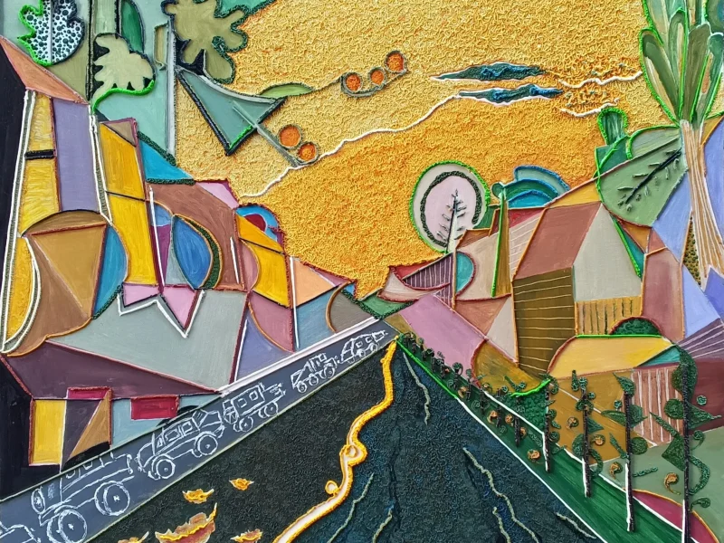 Happy Street 2022 Multi-layered Oil on Canvas ~ 28” X 34”
