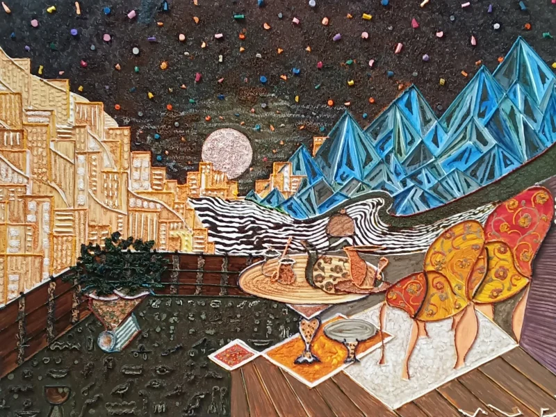 Tea in the Garden of Hieroglyphics 2020 Multi-layered Oil on Canvas ~ 35” X 39”
