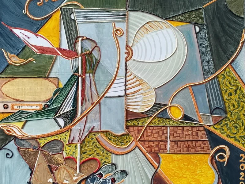Summerwind with Tierack and Shoes 2020 Multi-layered Oil on Canvas ~ 28” X 34”