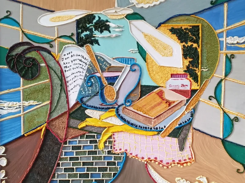 Breakfast with Emily Dickinson 2021 Multi-layered Oil on Canvas ~ 28” X 34”