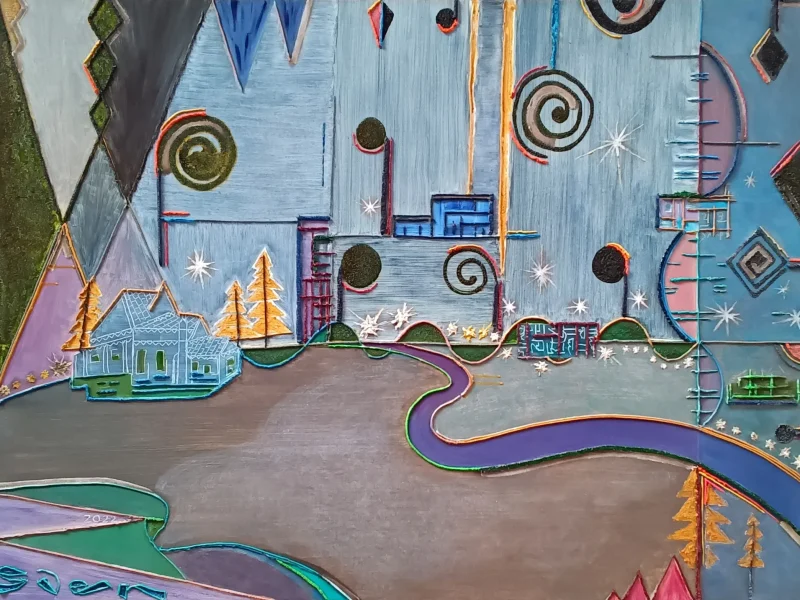 Highway Lights 2022 Multi-layered Oil on Canvas ~ 35” X 39”