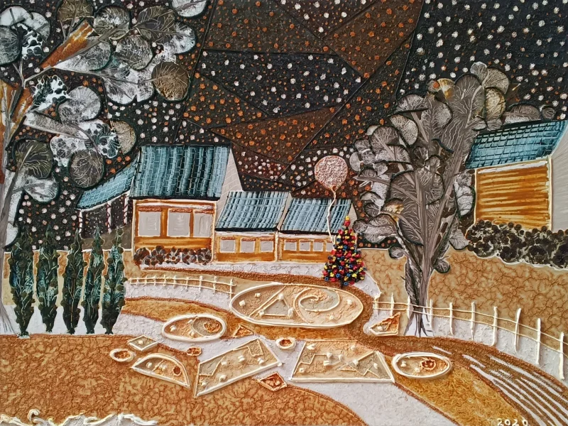 Sunset on Christmas Eve 2020 Multi-layered Oil on Canvas ~ 35” X 39”