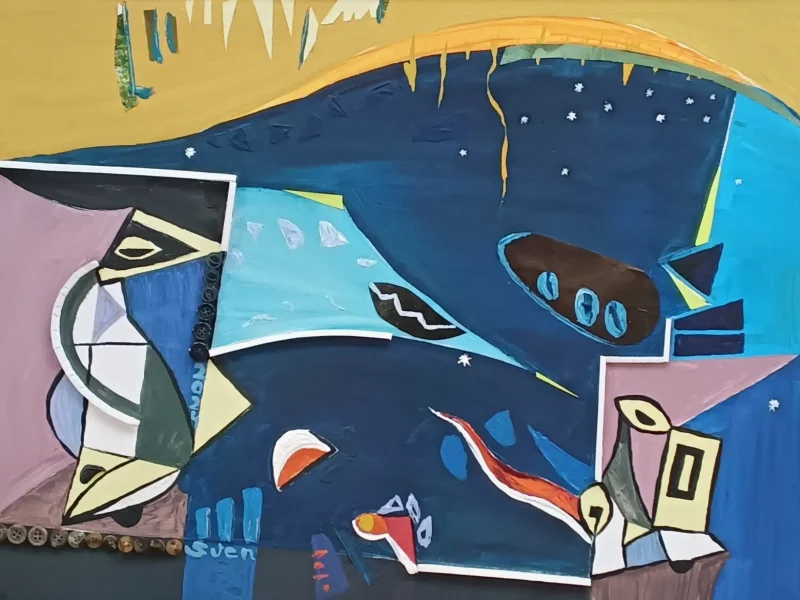 Night Prairie 2024 Mixed-media Collage ~ 23” X 29”