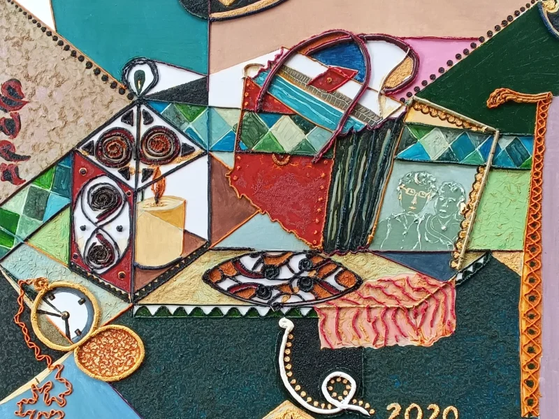 Family Heirlooms with Photo of Mom&Dad 2020 Multi-layered Oil on Canvas ~ 28” X 34”