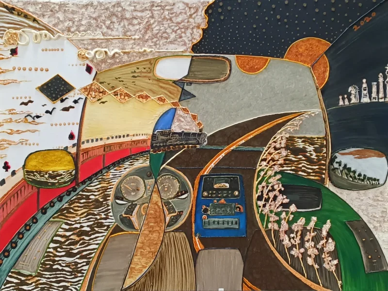 Travels to the Land of Day and Night 2020 Multi-layered Oil on Canvas ~ 35” X 39”